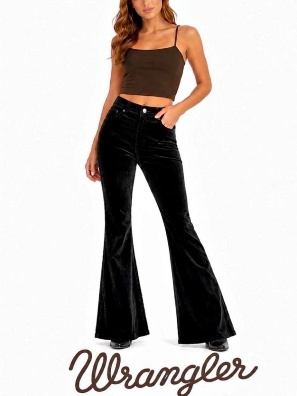 Wrangler Retro Flare Black Velvet High Rise Jeans Waist 30x36 L Western Goth